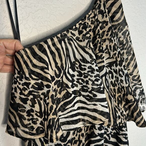 NEW Express x Rachel Zoe Animal Print One Shoulder Bodysuit XS Black Tan Zebra - Picture 2 of 7
